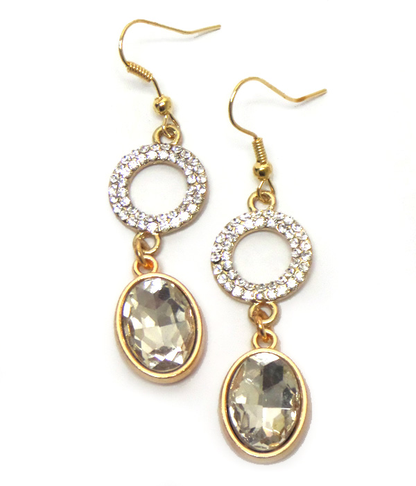 OVAL CRYSTAL WITH STONE FISH HOOK EARRING 