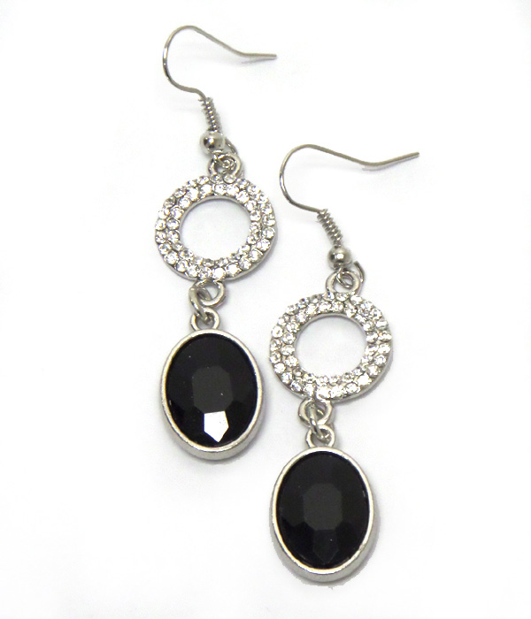 OVAL CRYSTAL WITH STONE FISH HOOK EARRING 
