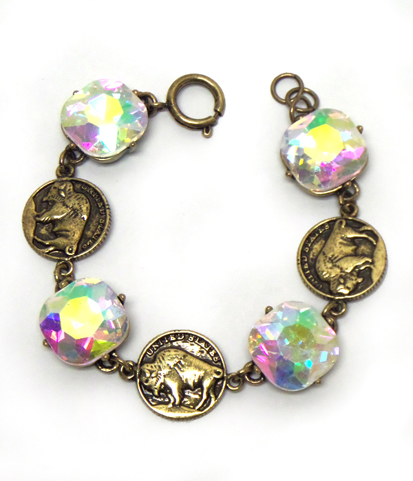 CATHERINE POPESCO INSPIRED LINKED COINS AND CRYSTAL BRACELET
