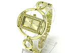 CRYSTAL  FRAME SQUARE FACE ROUND METAL BAND LINK WATCH