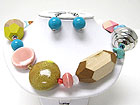 MIXED WOOD AND CERAMIC AND METAL LINK NECKLACE SET 