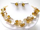 CRYSTAL CUT FACET GLASS BEADS AND SHELL DISK NECKLACE SET 