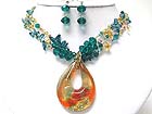 MURANO GLASS WORKS TEAR SHAPE PENDANT AND MIXED BEADS AND DISK NECKLACE SET