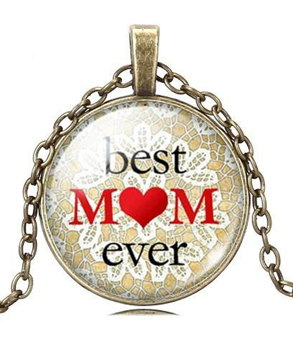 ANTIQUE BRONZE MOTHERS DAY CABOCHON NECKLACE - BEST MOM EVER