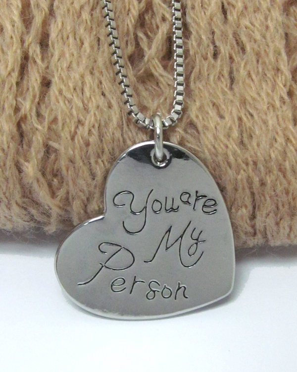 VALENTINE LOVE MESSAGE HEART PENDANT NECKLACE - YOU ARE MY PERSON