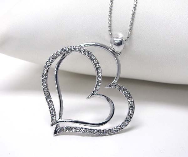 CRYSTAL STUD DOUBLE HEART NECKLACE -valentine