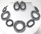 CRYSTAL STUD MULTI CHAIN HOOP LINK NECKLACE EARRING SET