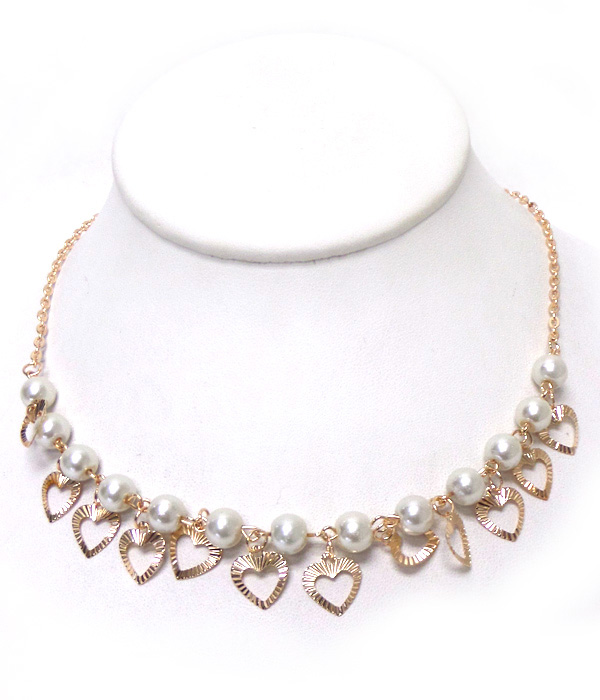 PEARLS WITH HEART DROP NECKLACE
