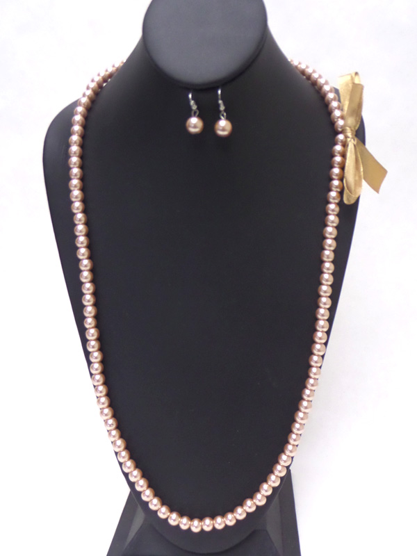 LONG PEARL WITH BOW NECKLACE SET 