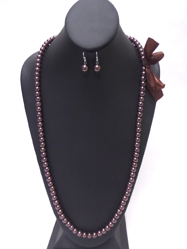 LONG PEARL WITH BOW NECKLACE SET