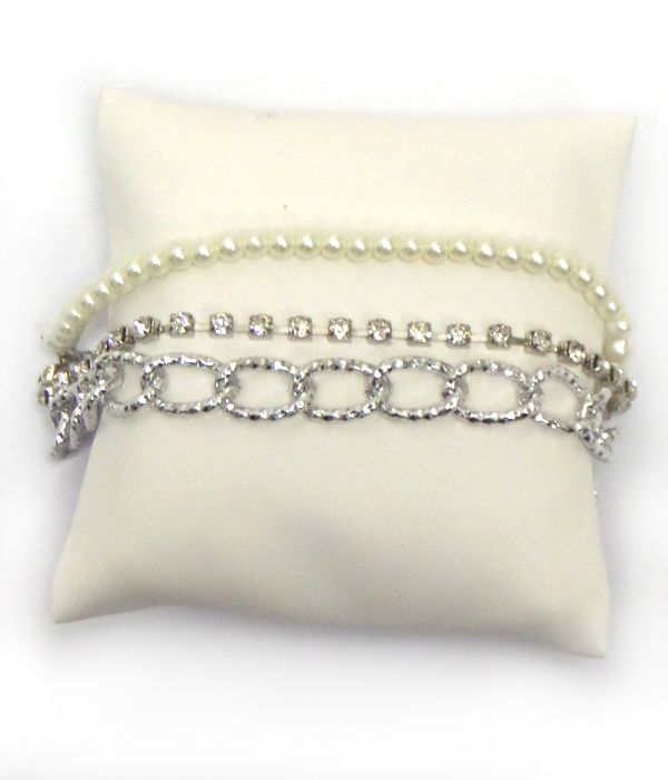 3 LAYER CHAIN CRYSTALS AND PEARL BRACELET 
