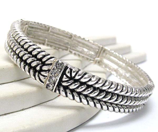 MULTI CRYSTAL RECTANGLE ROPE TEXTURE PATERN TAILORED DESINGN STRETCH BRACELET