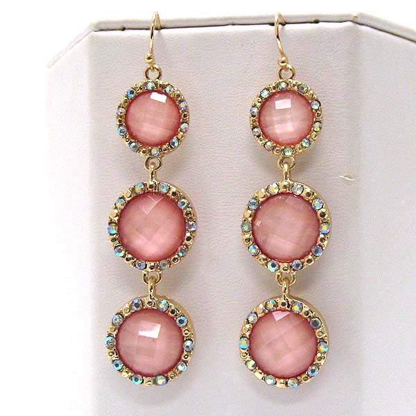 CRYSTAL METAL WITH THREE ROUND GLASS STONE DROP EARRING