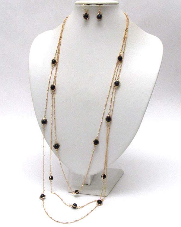 THREE LAYERS   AND MULTI ACRYL BALL PATERN DROP LONG CHAIN NECKLACE EARRING SET