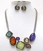 MULTI FASHION SHAPE SHELL STONE METAL CHAIN NECKLACE EARRING SET