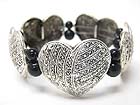 MARCASITE TEXTURE HEART AND SIM PEARL DOUBLE STRETCH BRACELET