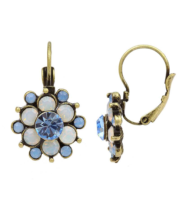SMOKY CRYSTAL FLOWER FRENCH CLIP EARRING