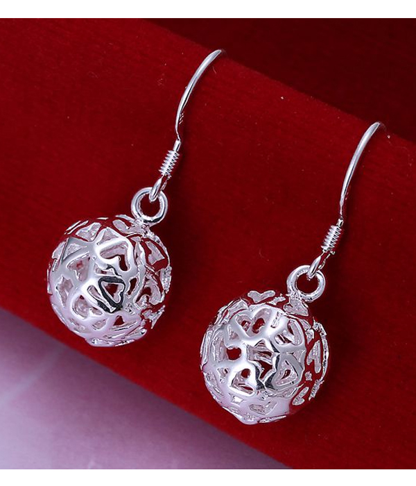 925 STERLING SILVER PLATED HEART BALL EARRING