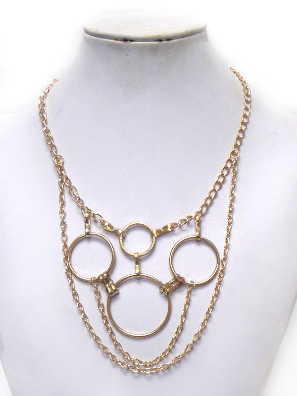LINKE RINGS WITH TWO LAYER CHAIN STATEMENT NECKLACE 
