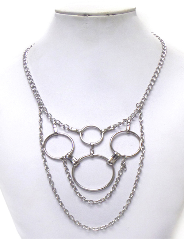 LINKE RINGS WITH TWO LAYER CHAIN STATEMENT NECKLACE 