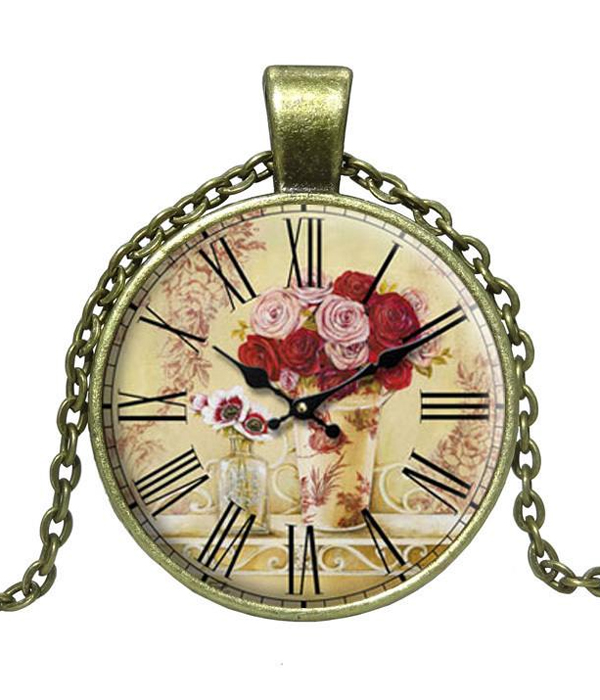ANTIQUE BRONZ WATCH INSPIRED CABOCHON NECKLACE