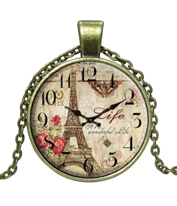 ANTIQUE BRONZ WATCH INSPIRED CABOCHON NECKLACE