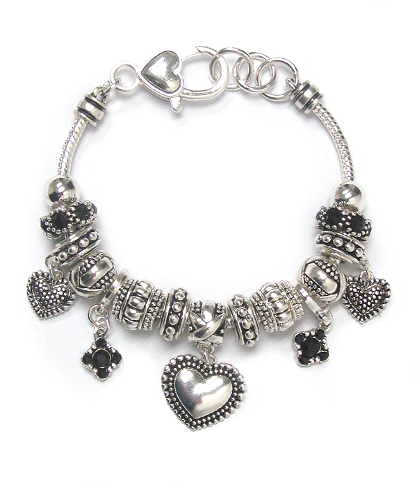 EURO STYLE  HEART AND TEXTURED BALL CHARM BRACELET
