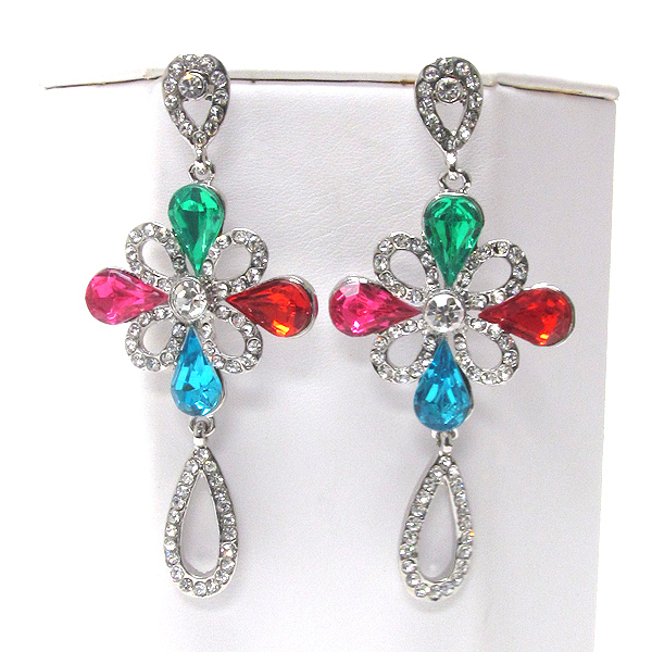 CRYSTAL AND CRYSTAL GLASS FLOWER DROP OVAL DANGLE DROP EARRING