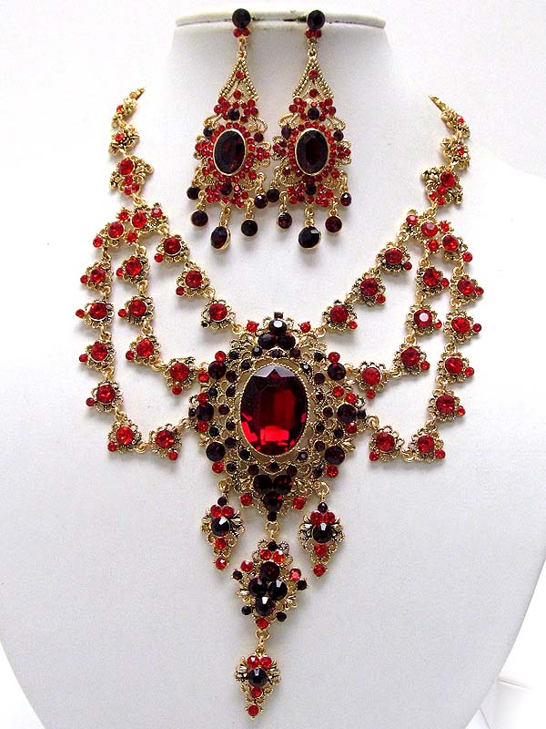 LUXURY CLASS VICTORIAN STYLE AUSTRIAN CRYSTAL OVAL CENTER NECKLACE EARRING SET