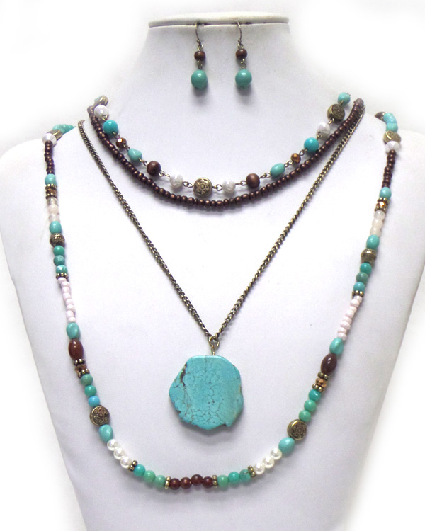 BOHEMIAN STYLE MULTI LAYER BEAD CHAIN NECKLACE SET