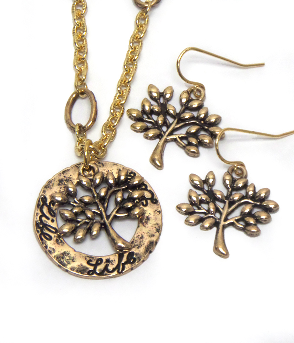 HAMMERED TREE OF LIFE NECKLACE SET