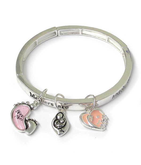 INSPIRATION MESSAGE CHARM STRETCH BRACELET - MOTHERS ARE ANGELS ON EARTH