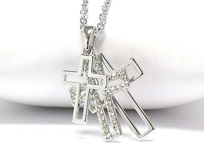 Cross Jewelry Wholesale on Wholesale White Gold Plating Triple Crystal Cross Necklace