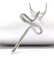 WHITE GOLD PLATING CRYSTAL WAVED CROSS NECKLACE