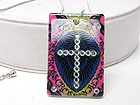 CROSS TATTOO PICTURE CRYSTAL STUD ACRYL PEANDANT NECKLACE 