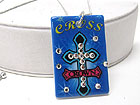 CROSS TATTOO PICTURE CRYSTAL STUD ACRYL PEANDANT NECKLACE 