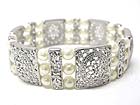 TEXTURED CASTING METAL AND PEARL BEADS LINK STRETCH BRACELET
