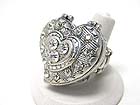 CRYSTAL STUD METAL HEART LOCKET STRETCH RING