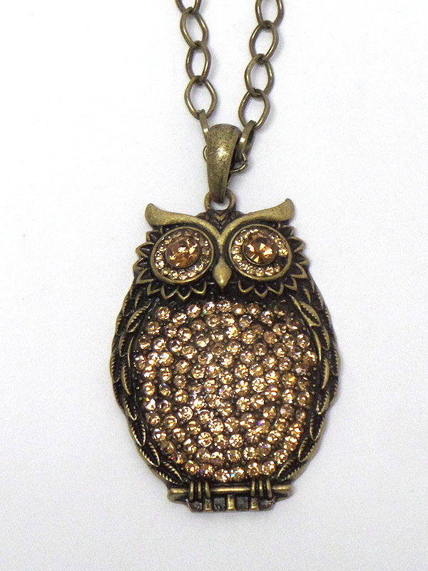 LARGE CRYSTAL OWL PENDANT LONG CHAIN NECKLACE SET