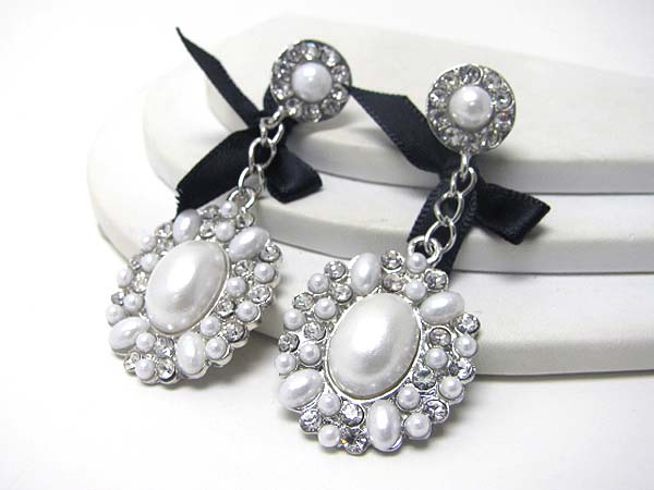 CRYSTAL AND PEARL DECO DROP EARRING