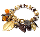MULTI METAL LEAF AND PEARL BEAD STRETCH BRACELET