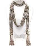 MULTI ACRLY BALL AND BRAIDED YARN NECKLACE SCARF