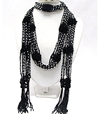 MULTI ACRLY BALL AND BRAIDED YARN NECKLACE SCARF