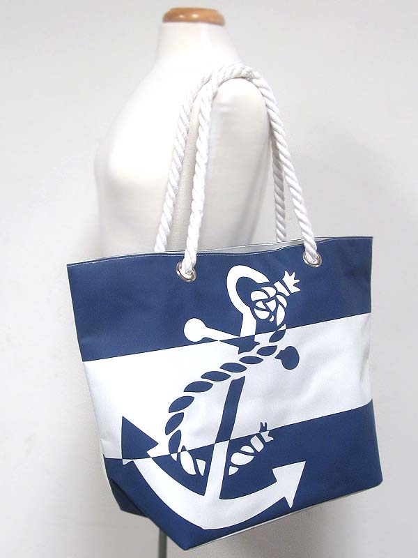 ANCHOR PRINT AND ROPE STRAP LARGE SIZE PVC TOTE BAG