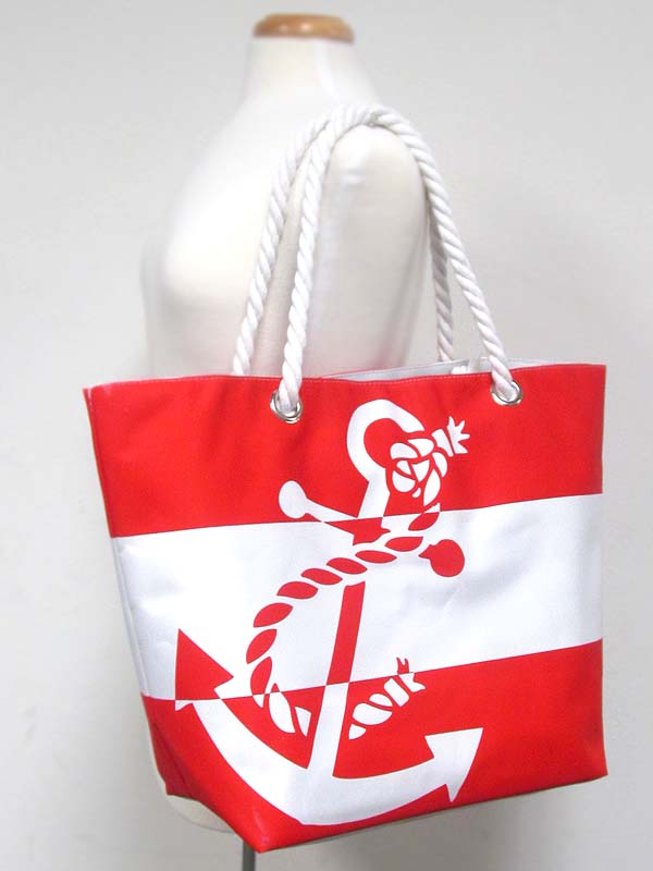 ANCHOR PRINT AND ROPE STRAP LARGE SIZE PVC TOTE BAG
