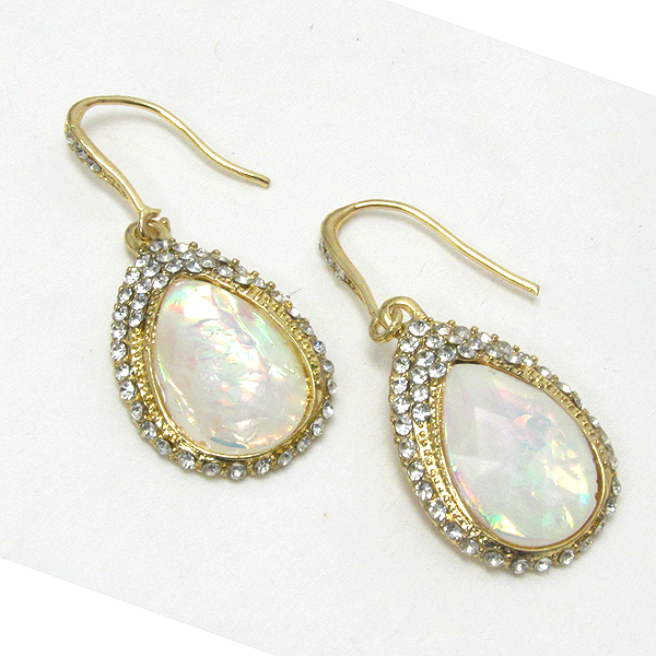 ABALONE FINISH TEARDROP AND CRYSTAL DECO EARRING