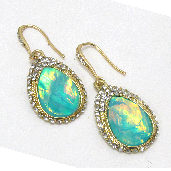 ABALONE FINISH TEARDROP AND CRYSTAL DECO EARRING