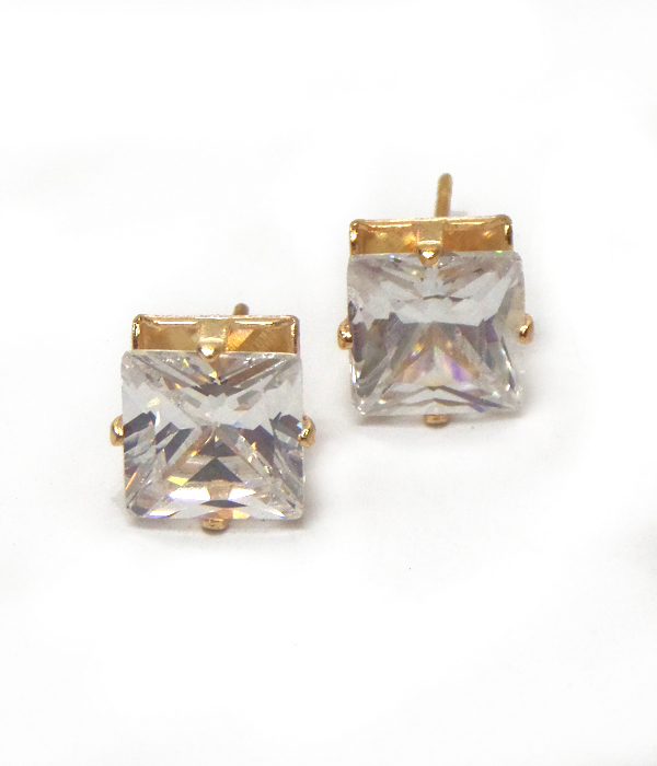 SQUARE CRY CUBIC STUD EARRINGS