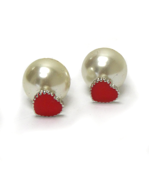 DOUBLE SIDED FRONT AND BACK HEART AND PEARL DUO EARRINGS
