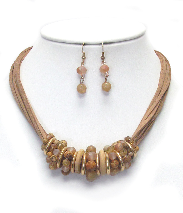 STONE AND WOOD RING MIXED MULTI SUEDE NECKLACE SET